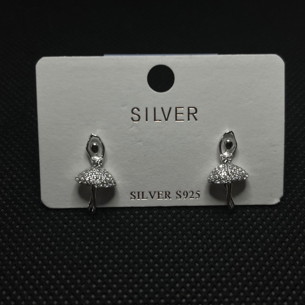 925 Sterling Silver Ballerina Stud Earrings Cubic Zirconia Ballet Dancer Jewelry